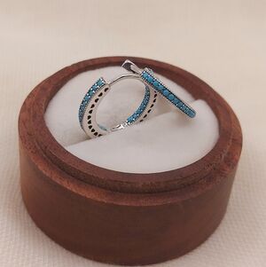 925 Sterling Silver Turqouise Blue Hoop Earring
